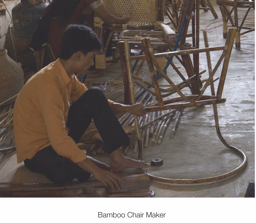 A bamboo chair maker at work, photographed on the site visit to the crafts village in Kerala